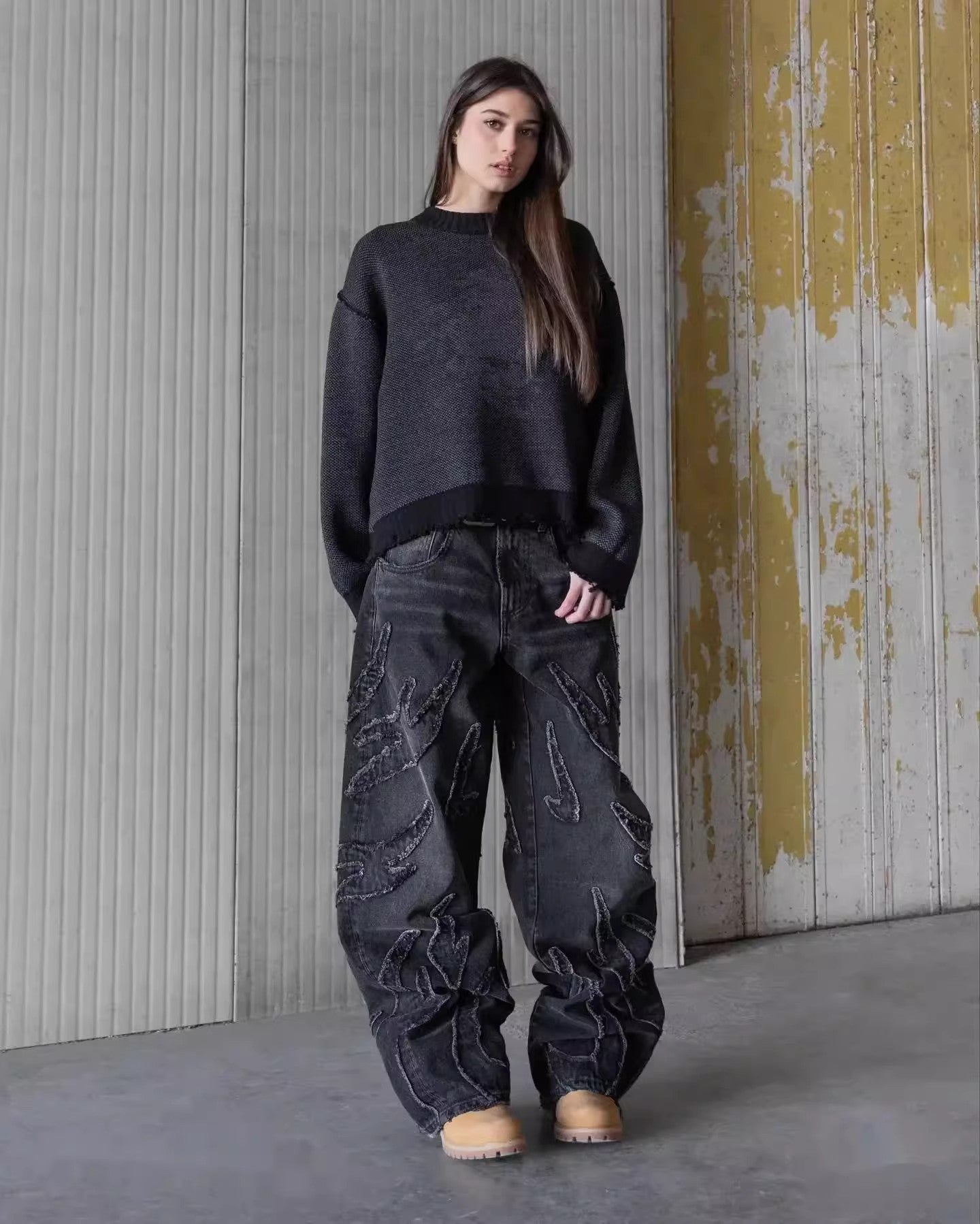 #young# - #streetculturesociety# - #streetculture# - #street# Retro Black Patchwork Hole Jeans Hip HopStreetCulture Society