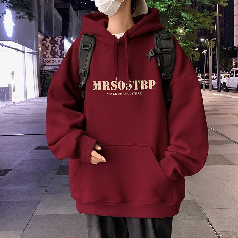 #young# - #streetculturesociety# - #streetculture# - #street# Wine Red Hooded Sweater Men's Autumn And Winter Fleece - linedStreetCulture Society